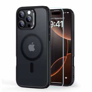 ESR Classic Hybrid Halolock MagSafe apvalks komplekts + rūdītais stikls iPhone 16 Pro Max - daļēji caurspīdīgs ar melnu rāmi