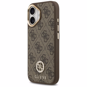 Guess 4G Strass Logo & Big Strap Metal Buttons Magnētiskais apvalks iPhone 17 - brūns