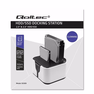 Qoltec 50309 HDD/SSD 2.5" 3.5" Dokstacija SATA III USB 3.0 5Gb/s Klonēšana