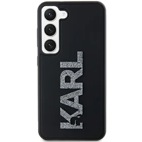 Karl Lagerfeld 3D Gumijas Mirdzošs Logotips viedtālruņa apvalks Samsung Galaxy S23 - melns
