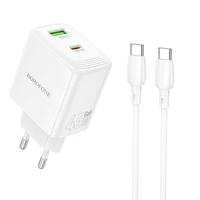 Borofone sienas lādētājs BN30 Cargador GaN - USB + Type C - QC 3.0 PD 45W ar Type C uz Type C kabeli balts