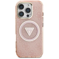 Guess IML Metal Glitter 4G Circle Triangle magnētiskais viedtālruņa apvalks iPhone 16 Pro Max - rozā