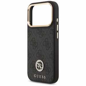 Guess 4G Strass Logo & Big Strap Metal Buttons Magnētiskais viedtālruņa apvalks iPhone 17 Pro - melns