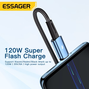 USB Cable Essager "Morning Glory 2" Black "Type-C" 200cm (up to 120W)