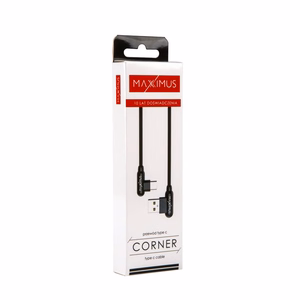 Kabelis MX CORNER ātrās uzlādes Type-C 2.4A/1M/melns leņķa