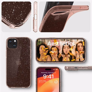 Spigen Liquid Crystal Glitter viedtālruņa apvalks iPhone 15 Plus - rozā/caurspīdīgs