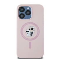 Karl Lagerfeld Silikonais Karl&Choupette Ring MagSafe apvalks iPhone 15 Pro Max - rozā