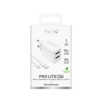 Puro PROLITE 10W 2x USB-A sienas lādētājs + USB-A - USB-C kabelis 1.2m - balts
