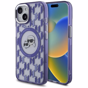 Karl Lagerfeld IML Monogramma Karl & Choupette Head Magnētiskais iPhone 15 viedtālruņa apvalks - violets