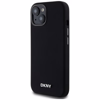 DKNY Šķidrs silikona mazs metāla logotips magnētiskais viedtālruņa apvalks iPhone 14/15/13 - melns