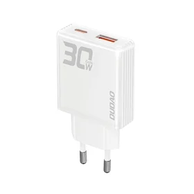 GaN Dudao A30EU 30W USB-A / USB-C sienas lādētājs - balts