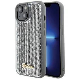 Guess Sequin Script Metal viedtālruņa apvalks iPhone 15 - sudraba