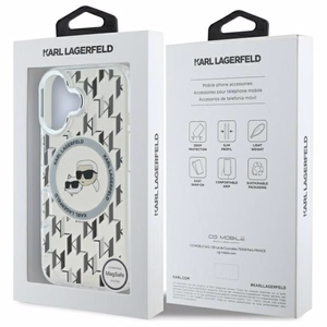 Karl Lagerfeld IML Monogram Karl & Choupette Head Magnētiskais viedtālruņa apvalks iPhone 16 - caurspīdīgs
