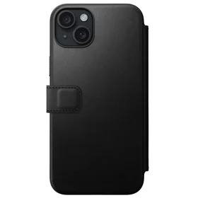 Nomad moderns ādas folio viedtālruņa apvalks iPhone 15 Plus 6,7" melns