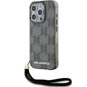 Karl Lagerfeld IML Mono KL Pattern & Cord viedtālruņa apvalks iPhone 15 Pro - melns