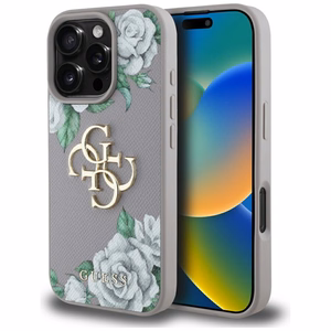 Guess Grained Roses Big 4G Logo viedtālruņa apvalks iPhone 16 Pro - violets