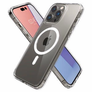 Spigen Ultra Hybrid Magnētiskais apvalks ar MagSafe iPhone 14 Pro - caurspīdīgs/balts