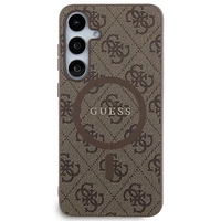 Guess 4G Collection Ādas Metāla Logotips Magnētiskais viedtālruņa apvalks Samsung Galaxy S24+ - brūns