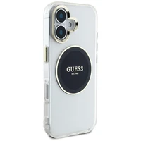 Guess IML Metal Colored Circle Classic Logo Magnētiskais viedtālruņa apvalks iPhone 16 - melns
