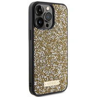 Guess Rhinestone Metāla Logotips viedtālruņa apvalks iPhone 15 Pro - dzeltens