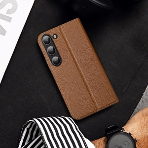 Dux Ducis Skin X2 viedtālruņa apvalks Samsung Galaxy S23+ atverams apvalks ar maku un statīvu brūns