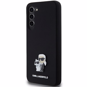Karl Lagerfeld silikona Karl&Choupette metāla piespraude viedtālruņa apvalks Samsung Galaxy S23+ - melns