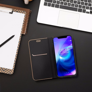 LUNA Book Gold viedtālruņa apvalks IPHONE 15 Pro melns