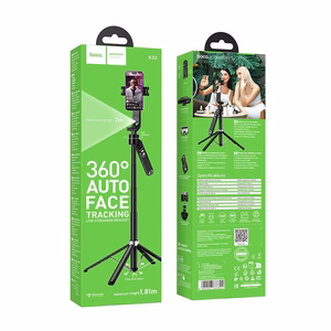 Selfija nūja-statīvs Hoco tripod ar bezvadu pulti rotējošs 360 grādu ar automātisku sejas izsekošanu K32 melns