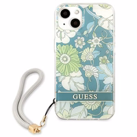 Guess GUHCP13SHFLSN iPhone 13 mini 5.4" zaļš cietais viedtālruņa apvalks ar ziedu siksniņu