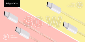Krüger&Matz Basic USB-C–USB-C kabelis, 60 W, 1,5 m, rozā