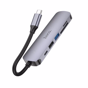 Adapteris HB28 Type-C multifunkcionālais pārveidotājs HDMI+USB3.0+USB2.0+USB2.0+SD+TF+PD pelēks