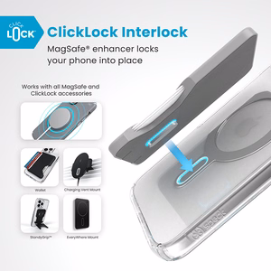 Speck Presidio Perfect-Clear vāciņš ar MagSafe un ClickLock iPhone 16 Plus tālrunim, Clear/Chrome