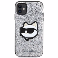 Karl Lagerfeld KLHCN61G2CPS iPhone 11 / Xr 6.1" sudrabains cietais viedtālruņa apvalks Spīdumi Choupette Emblēma