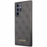 Guess GUHCS23LG4GFGR S23 Ultra S918 pelēks/pelēks cietais apvalks 4G Metāla Zelta Logotips