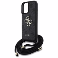 Guess 4G Big Logo Cord Stap viedtālruņa apvalks iPhone 16 Plus - melns