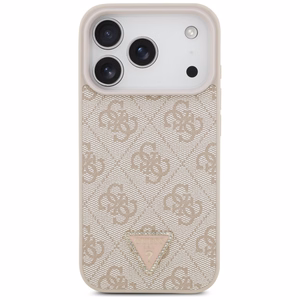 Guess Leather 4G Triangle Strass MagSafe vāciņš iPhone 18 Pro / 17 Pro – rozā