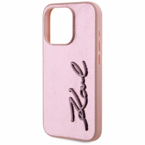 Karl Lagerfeld Wrinkled Metal Signature iPhone 15 Pro Max Case - Pink