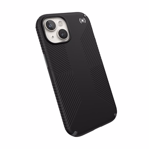 Speck Presidio2 Grip MagSafe vāciņš ierīcei iPhone 17e / 16e / 15 / 14 / 13, melns ar slānekļpelēkām detaļām