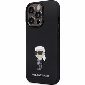 Karl Lagerfeld KLHCP14XSMHKNPK viedtālruņa apvalks iPhone 14 Pro Max 6.7" - melns silikona Ikonik metāla piespraude