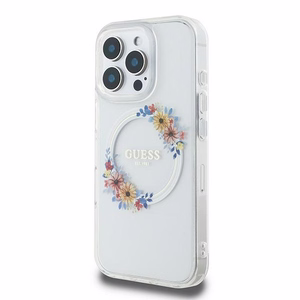 Guess IML Ziedu vainaga Magnētiskais viedtālruņa apvalks iPhone 16 Pro - skaidrs
