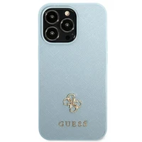 Guess Saffiano 4G Small Metal Logo viedtālruņa apvalks iPhone 13 Pro Max - zila
