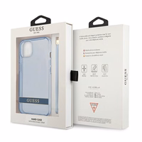 Guess GUHCP13MHTSGSB iPhone 13 6.1 viedtālruņa apvalks, zils, ciets, daļēji caurspīdīgs ar siksniņu