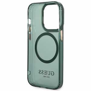 Viedtālruņa apvalks Guess GUHMP14LHTCMA iPhone 14 Pro 6.1" zaļa/haki cietais apvalks Zelta Kontūra Caurspīdīgs MagSafe