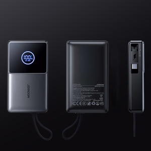 Joyroom JR-PR1 10000mAh 22.5W portatīvais lādētājs ar iebūvētu izvelkamu USB-C kabeli - melna