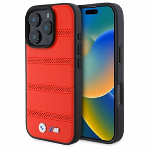 BMW M perforētās un šūtās līnijas magnētiskais viedtālruņa apvalks iPhone 16 Pro Max - sarkans