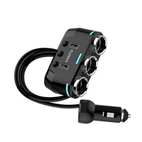 Auto cigarešu aizdedzinātāja ligzdas sadalītājs B39 Type C - 3 ligzdas + 2xUSB - 2,1A 100W ar displeju un kabeli