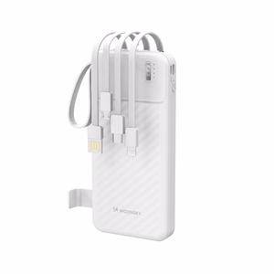 Wozinsky W11-W 10000mAh 10W portatīvais lādētājs ar iebūvētiem kabeļiem un lukturīti - balts