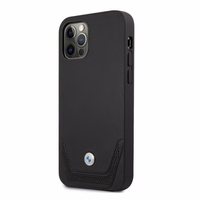 BMW Ādas perforēts viedtālruņa apvalks iPhone 12 / iPhone 12 Pro - melns