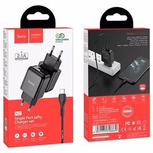 Lādētājs Hoco USB A 2A 10W + kabelis USB A uz USB C N2 melns