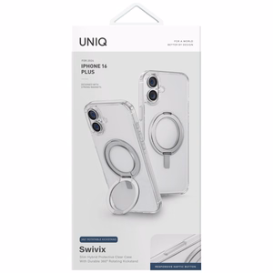 Uniq Swivix 360 rotējošs statīvs viedtālruņa apvalks iPhone 16 Plus - caurspīdīgs